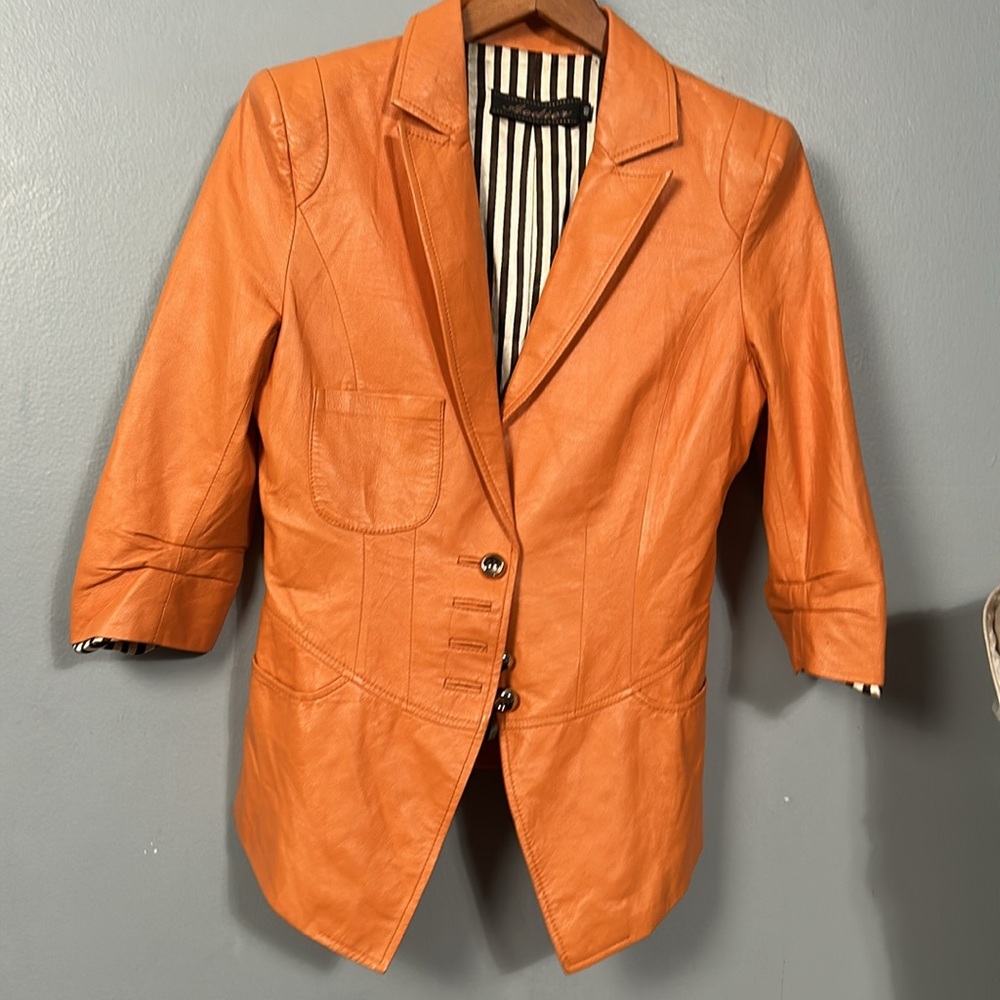 Aodier Orange Leather Women's Jacket size 40 XS to S - Picture 16 of 16